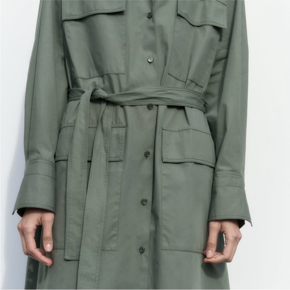 ZARA MULTI-POSITIONAL SHIRTDRESS Utility  Army Green NWT XXL - Picture 3 of 13